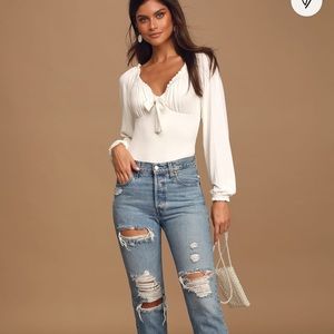 Ivory Long Sleeve Ruffled Bodysuit